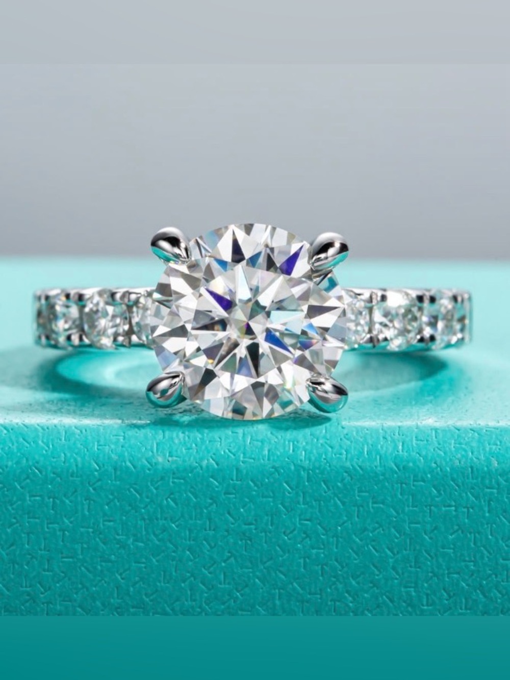 4.3 CTW Moissanite Ring 3.5CT Center D VVS1 925 Sterling Silver 14K Plated